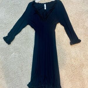 Voll Style Black Ruffled Wrap Dress with Bishop Sleeves